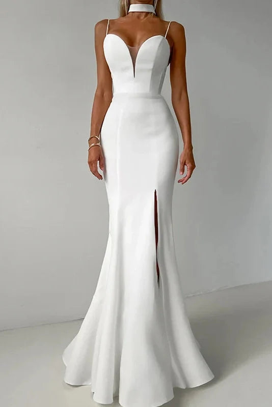 Hollow Out V-Neck Pleated High Waist Slim Maxi Dress