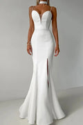 Hollow Out V-Neck Pleated High Waist Slim Maxi Dress