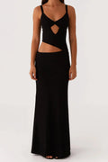 Hollowed Sleeveless V-Neck Backless Maxi Dress