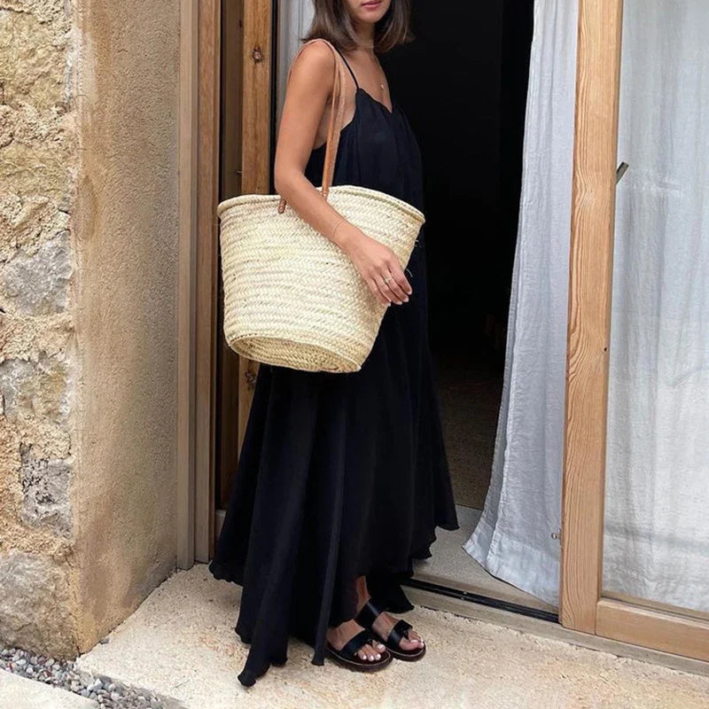 Spaghetti Strap Backless Loose Maxi Dress