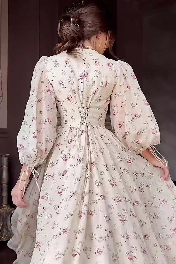 Printed Lace-Up Slim Patchwork Maxi Dress