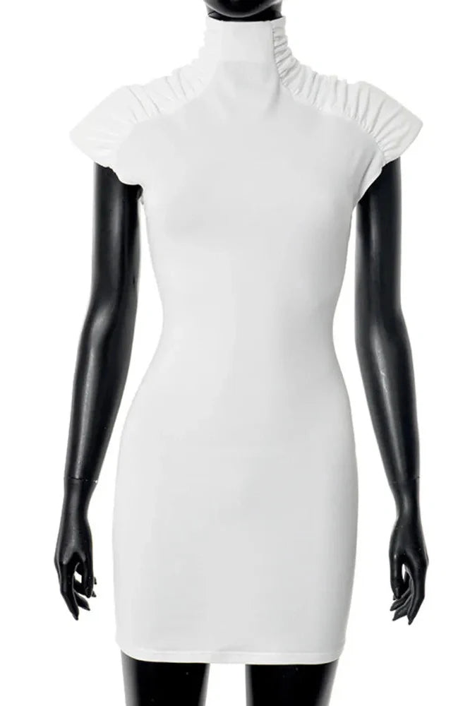 Turtleneck Sleeveless Zipper Bodycon Mini Dress