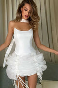 Elegant Scarf-Neck Backless Fit Mini Dress