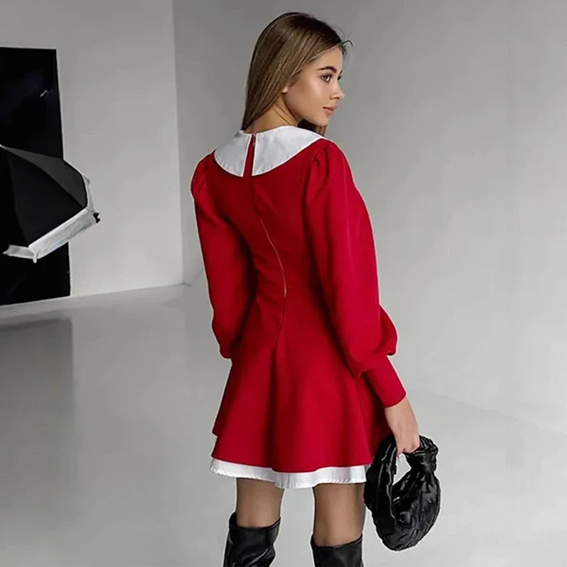 Lantern Sleeve High Waist A-Line Mini Dress