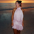 Backless Lace Up Sleeveless Pleated Mini Dress