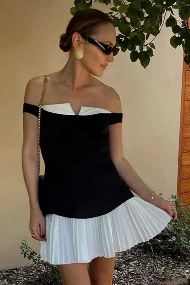 Elegant Slim Fit Off-Shoulder Sleeveless Mini Dress