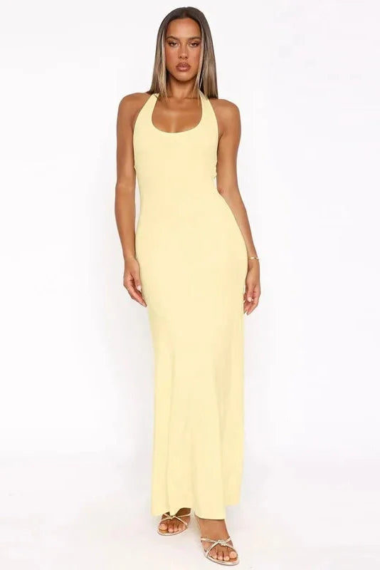 Backless U Neck Sleeveless High Waist Maxi Dress