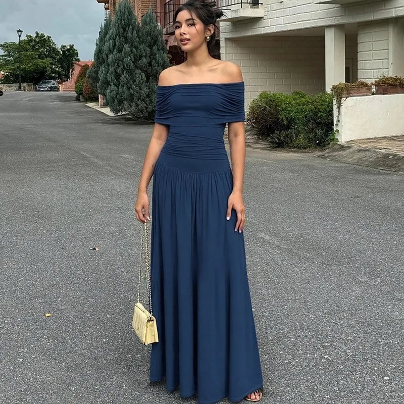 Off Shoulder Patchwork Sleeveless Slit Slim Maxi Dress