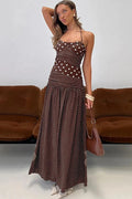 Polka Dot Off-Shoulder Sleeveless Backless Bodycon Maxi Dress