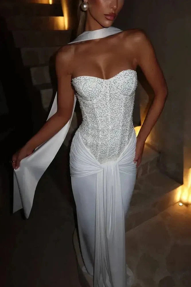 Off-Shoulder Strapless Backless Sleeveless Maxi Dress