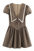 V-Neck Patchwork Short Sleeve Lace-Up Mini Dress