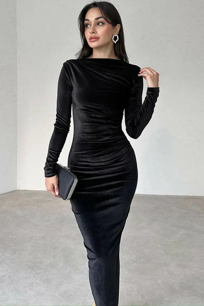 Elegant Long Sleeve O Neck Bodycon Maxi Dress