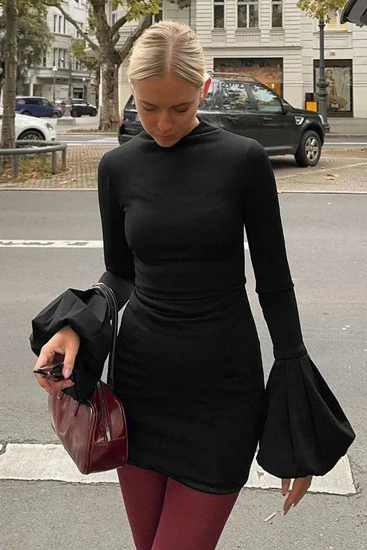 Elegant High Waist Long Sleeve Bodycon Mini Dress