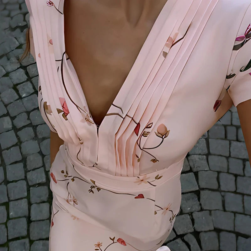 Deep V Neck Slim Long Sleeve High Waist Midi Dress