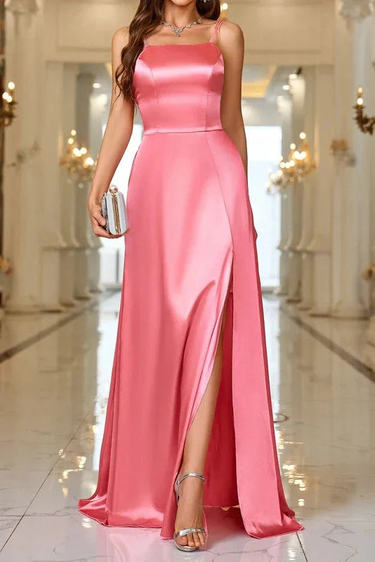 Sleeveless Slim High Waist Pleat Square Collar Maxi Dress