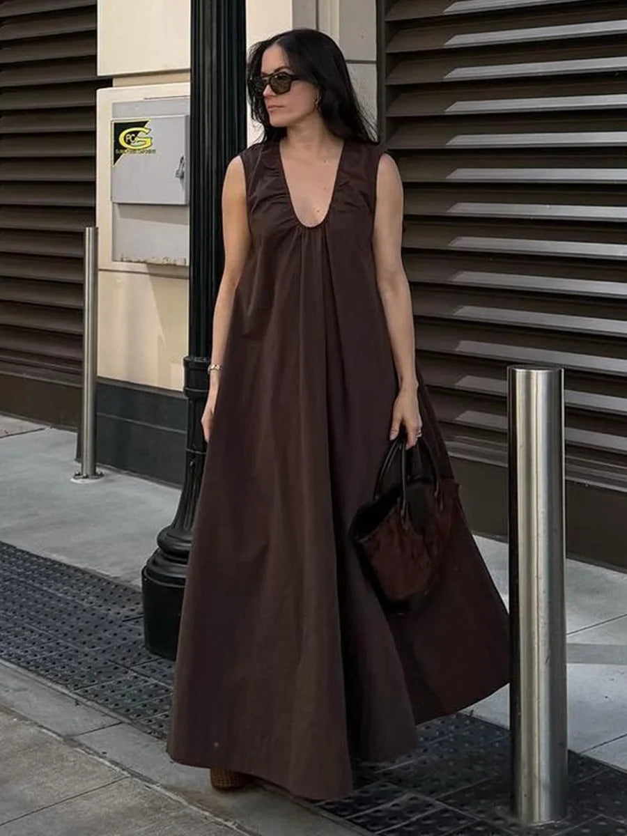 Sleeveless U Neck Loose Maxi Dress