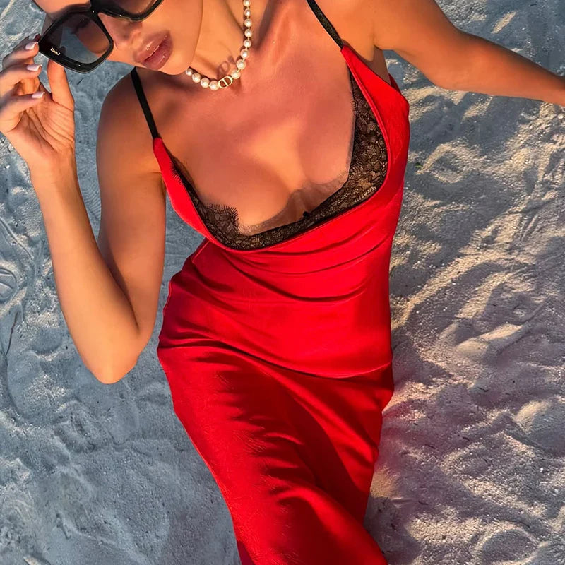 Elegant Lace Backless Slim Maxi Dress