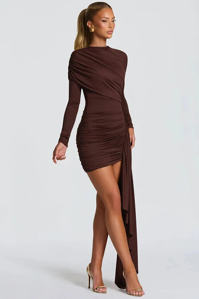 Long Sleeve O Neck High Waist Bodycon Mini Dress
