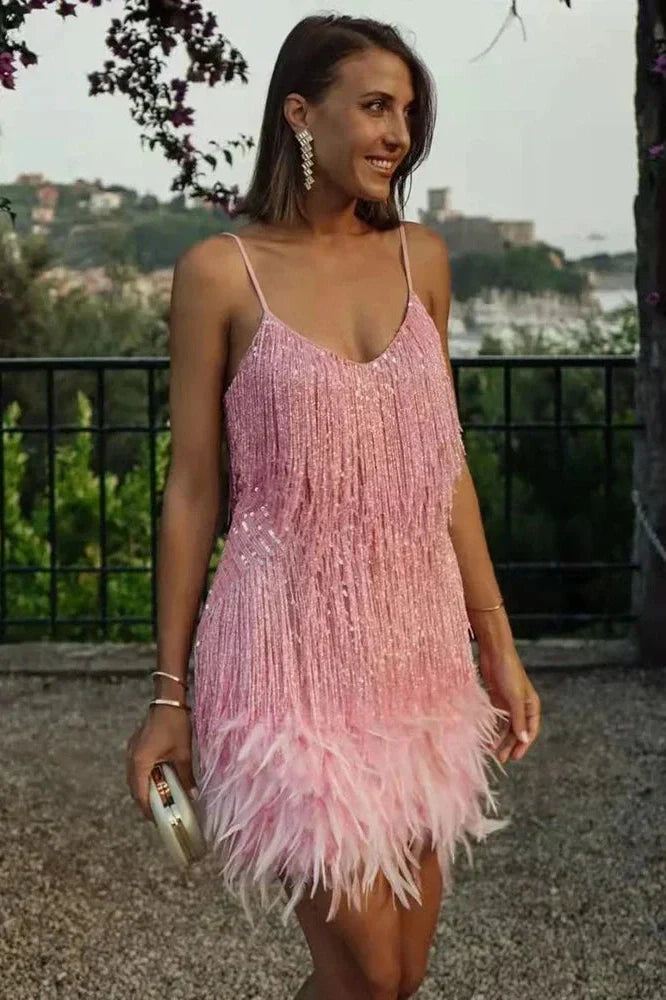 Elegant Spaghetti Straps Mini Dresses