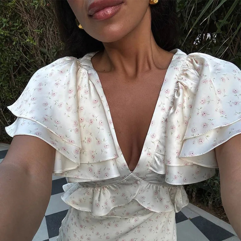 Printed V-Neck Slim Fit Maxi Dress