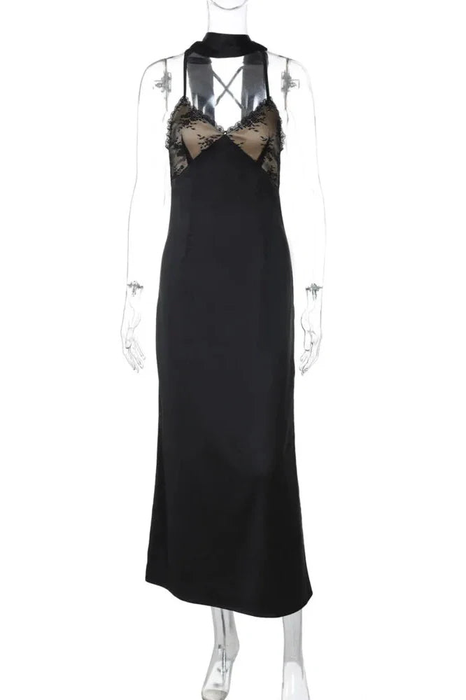 V Neck Hollow Out Spaghetti Strap Sleeveless Maxi Dress