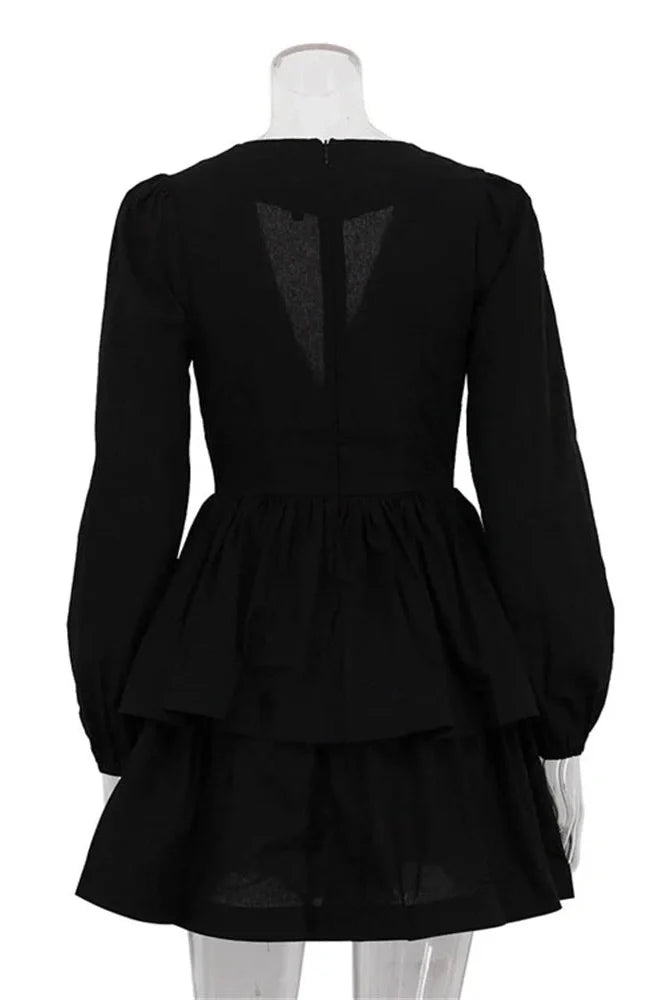 V-Neck Long Sleeve Bodycon Mini Dress