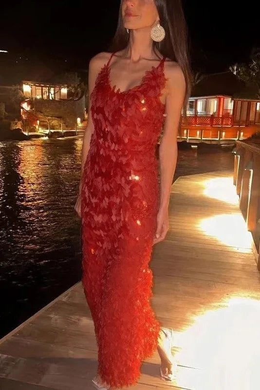 Backless High Waist Patchwork Maxi Dress