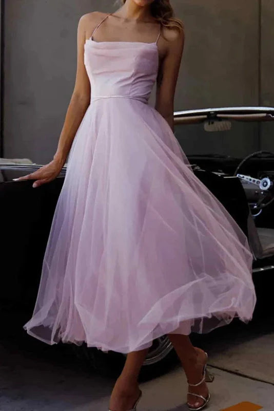 Backless Sleeveless Pleated High Waist Midi Dress