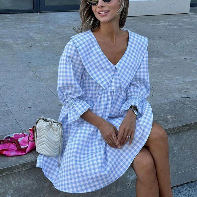 Printed A-Line Loose Flare Sleeve Mini Dress