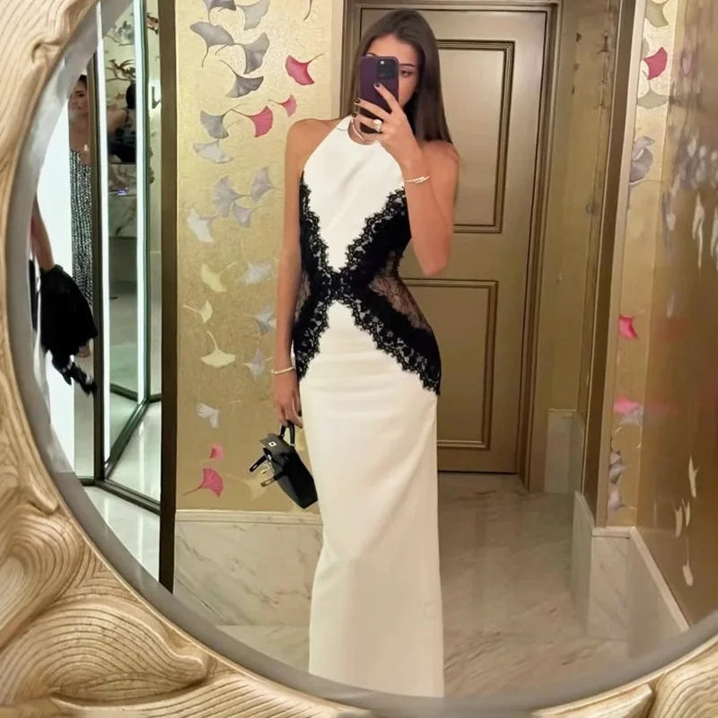 Lace Patchwork See Through Backless Maxi Dress