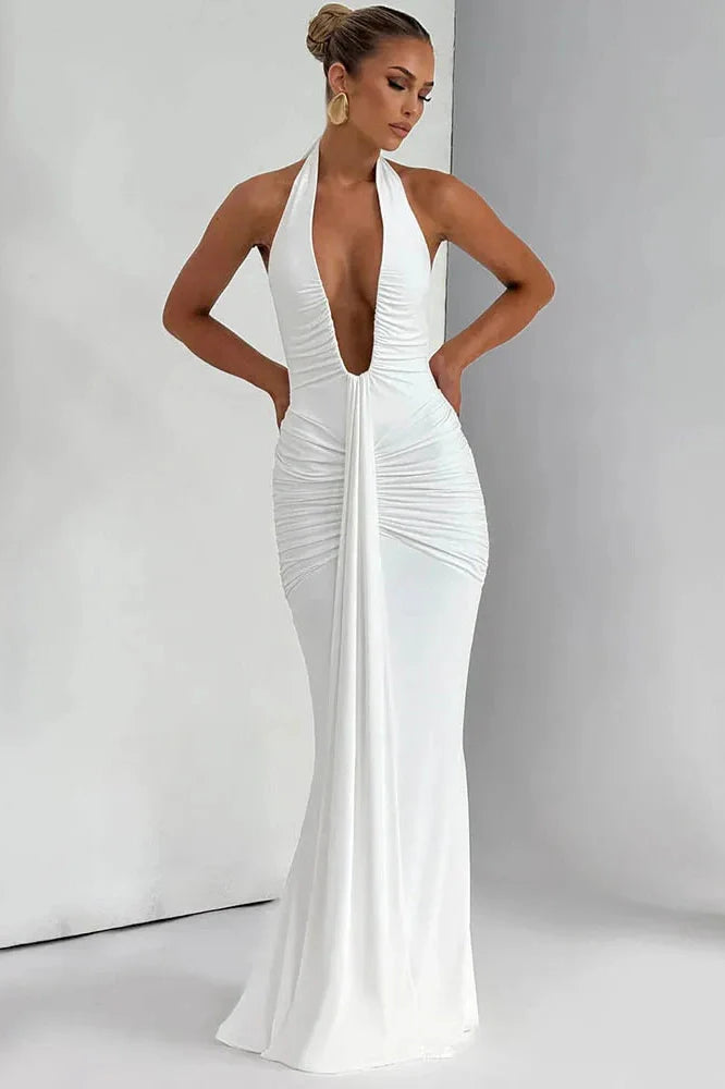 Deep V Neck Sleeveless Backless Maxi Dress