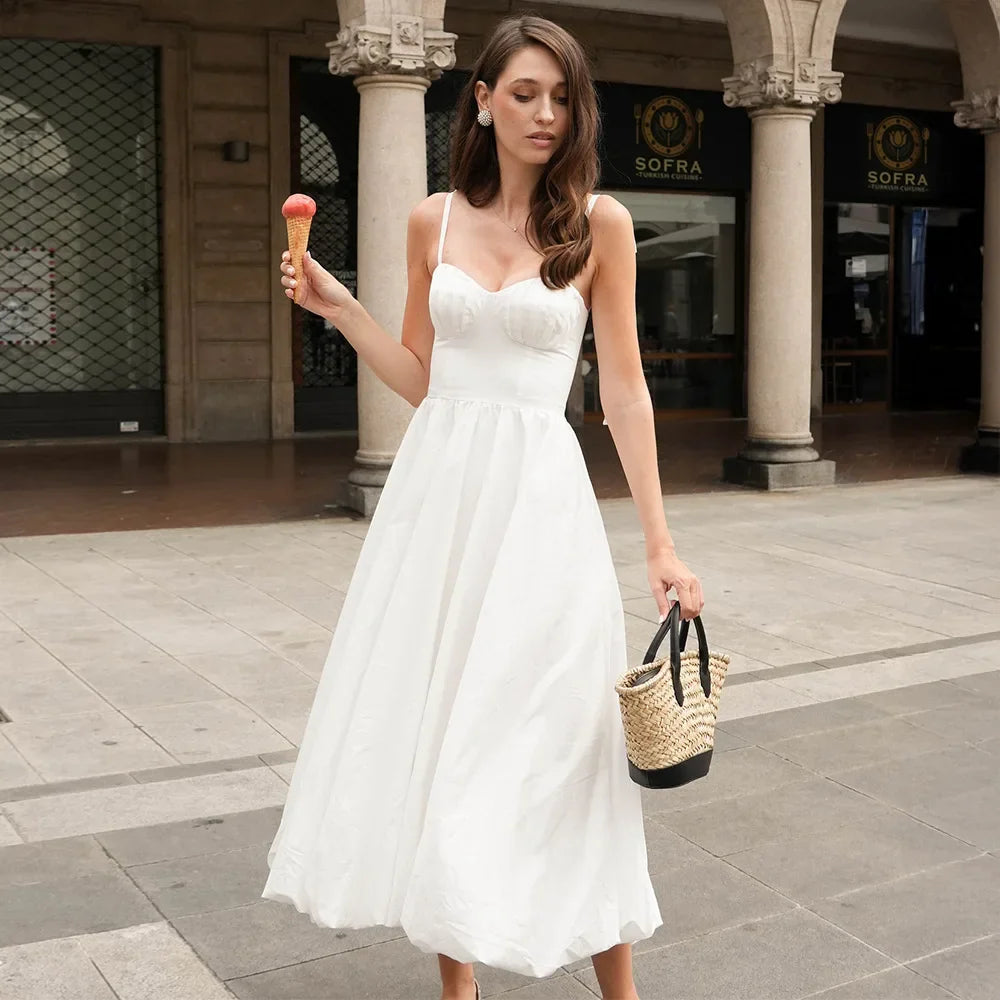 Lace-Up Sleeveless Midi Dress
