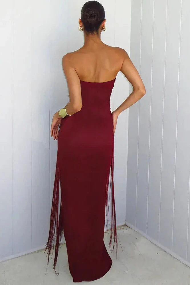 Hollow Out Backless Off-Shoulder Strapless Sleeveless Bodycon Maxi Dress