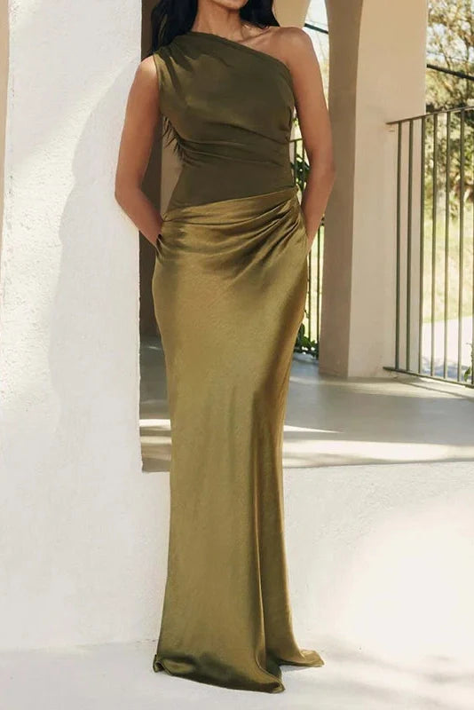 Elegant High Waisted Sleeveless Slash Collar Slim Maxi Dress