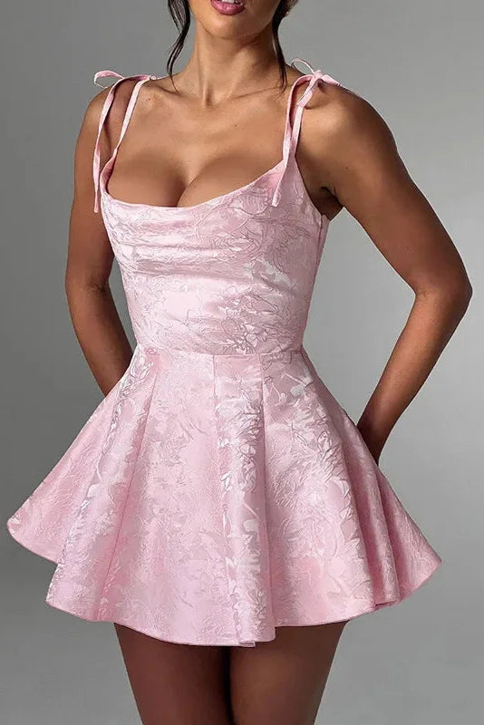 Spaghetti Strap Backless Lace Up A-Line Mini Dress