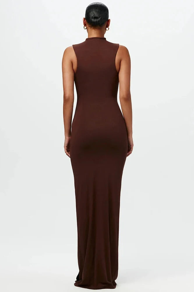 High Collar Sleeveless Bodycon Maxi Dress