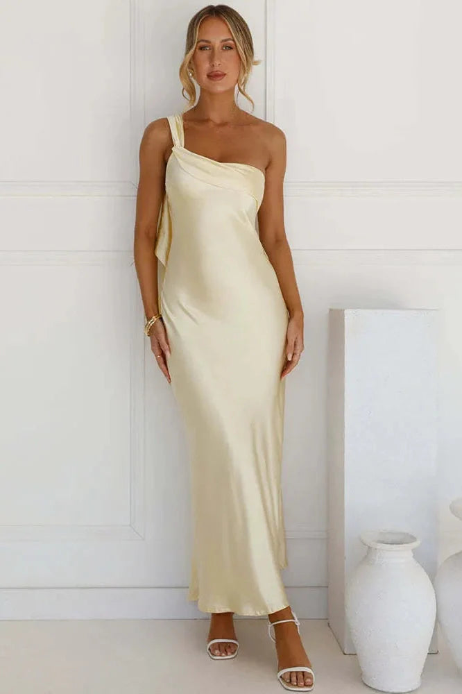 One Shoulder Backless Sleeveless High Split Maxi Dress