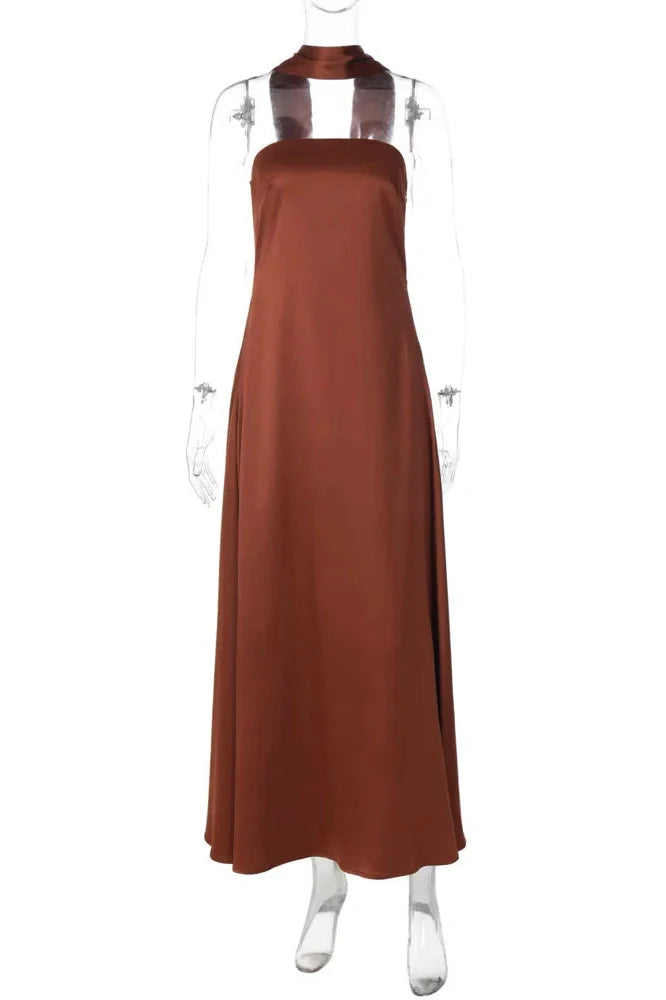 Off-Shoulder Strapless Scarf Collar Sleeveless Backless Bodycon Maxi Dress