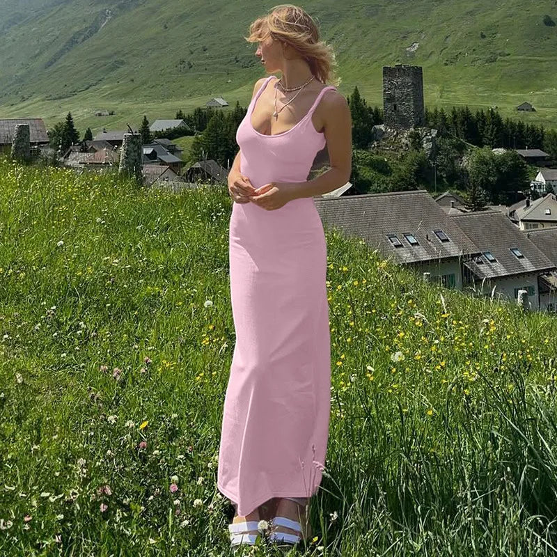 V-Neck Sleeveless Slim Maxi Dress