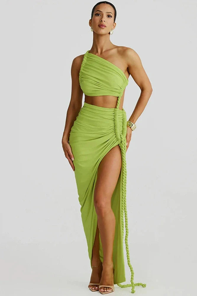 Off-Shoulder High Split Strapless Sleeveless Maxi Dress