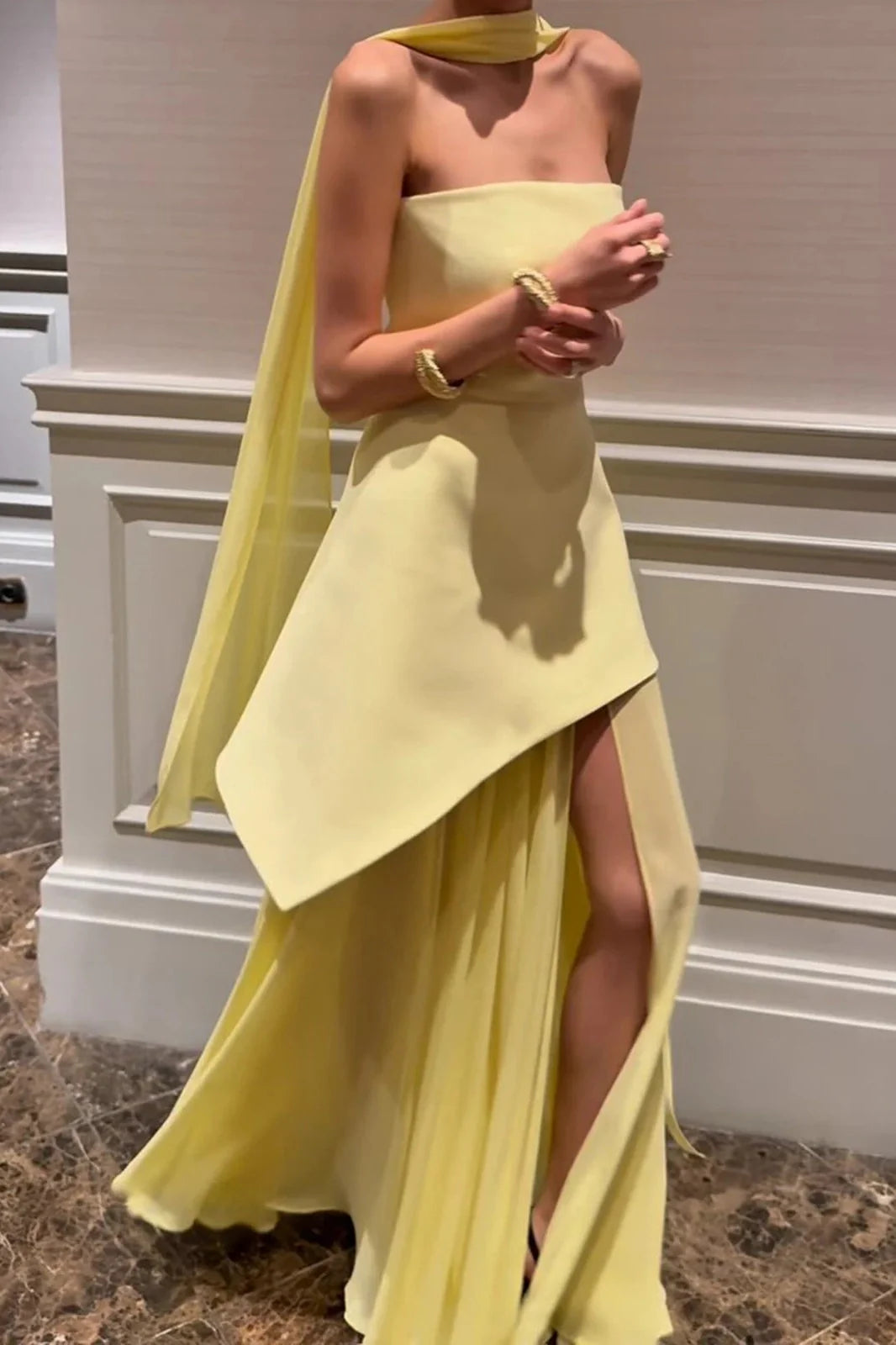 Off-Shoulder High Split Strapless Sleeveless Maxi Dress