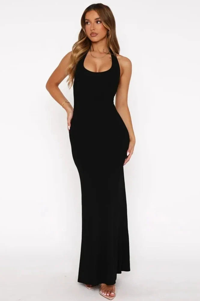 Backless U Neck Sleeveless High Waist Maxi Dress