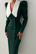 Elegant Long Sleeve Double Breasted Midi Dress