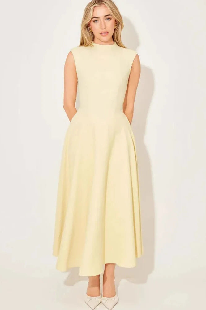 Sleeveless High Waist Pleated Midi Dress