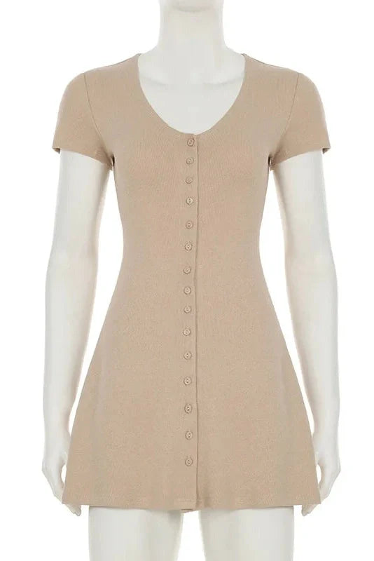 Elegant Knitted V Neck Short Sleeve Mini Dress