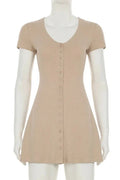 Elegant Knitted V Neck Short Sleeve Mini Dress