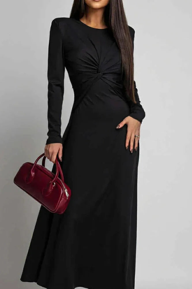 Elegant O-Neck Long Sleeve High Waist Slim Maxi Dress