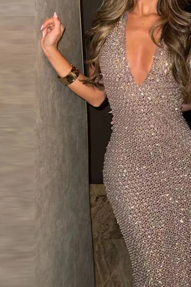 Deep V-Neck High Waist Slim Sleeveless Off Shoulder Backless Maxi Dress