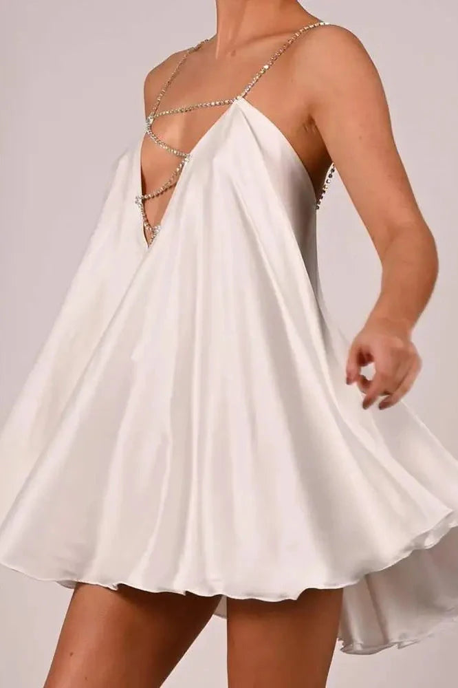 Hollow V-Neck A-Line Mini Dress