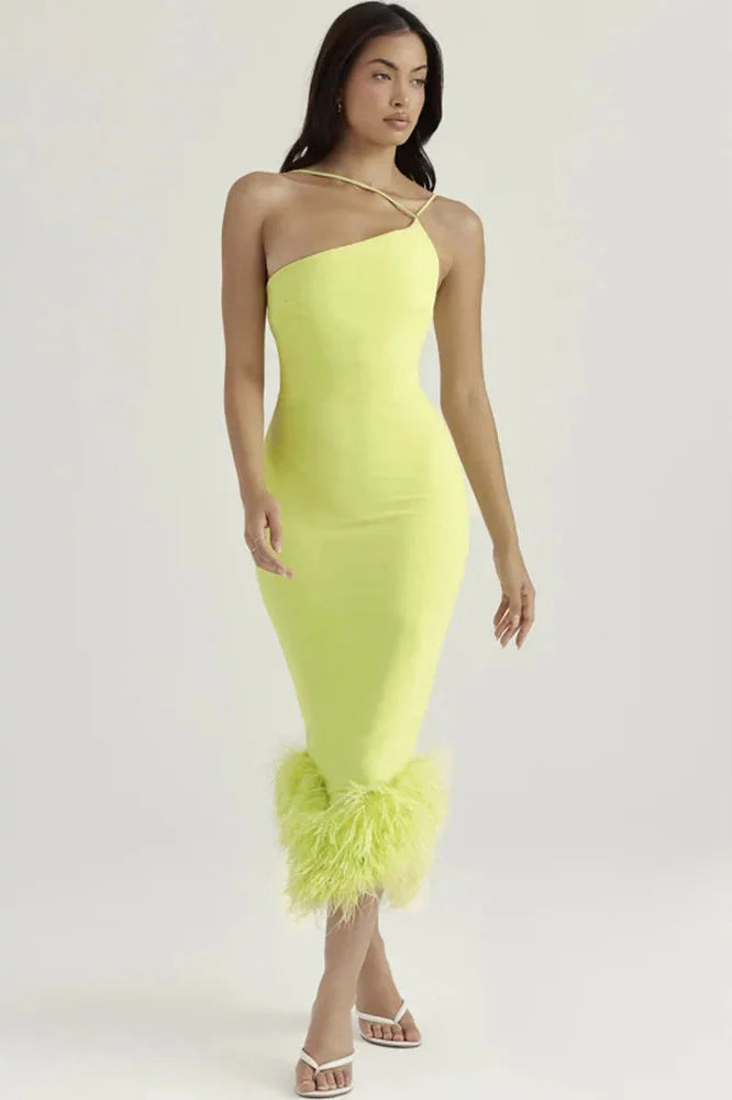 Elegant Spaghetti Strap Backless Bodycon Midi Dress